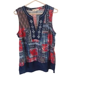 Retrelogy VNeck sleeveless top/tunic  blue/red/white  Size M